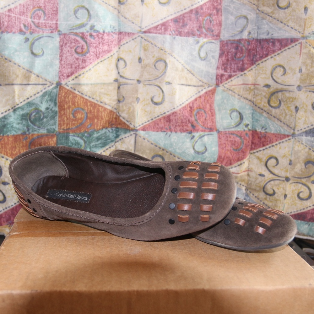 Brown suede Calvin Klein Jeans flats - Size 8